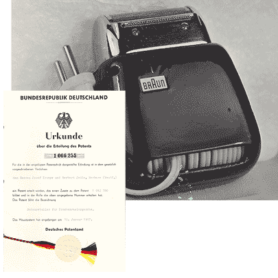 Eintragung des Patentes eines automatischen Leitungsaufwicklers für Trockenrasierer