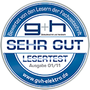 SEHR GUT - Bewertet von Lesern der Fachzeitschrift 'g+h Gebäudetechnik und Handwerk'